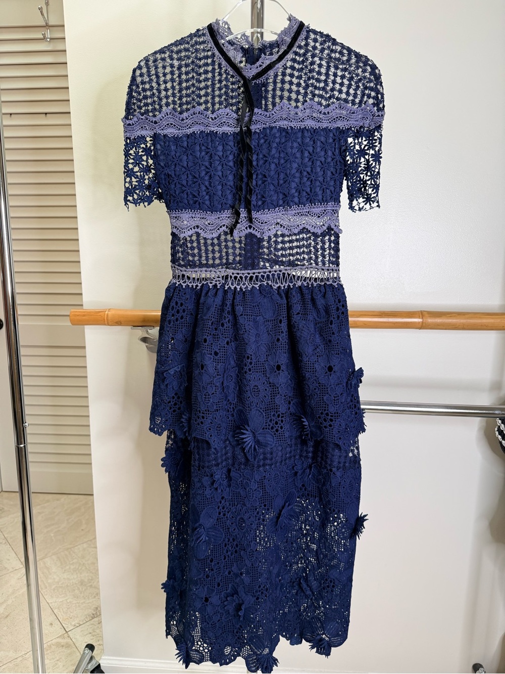NWT Navy Blue Crochet Lace Midi Dress Size Small